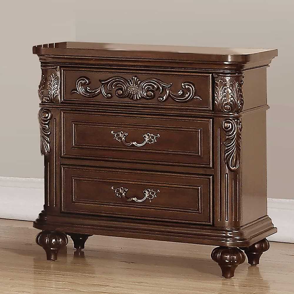 Traditional Antique Walnut 1pc Nightstand Bedroom Furniture Cherry Veneer 2-Drawers Hanging Pull Bedside Table - luxuryhomedecoridea.com