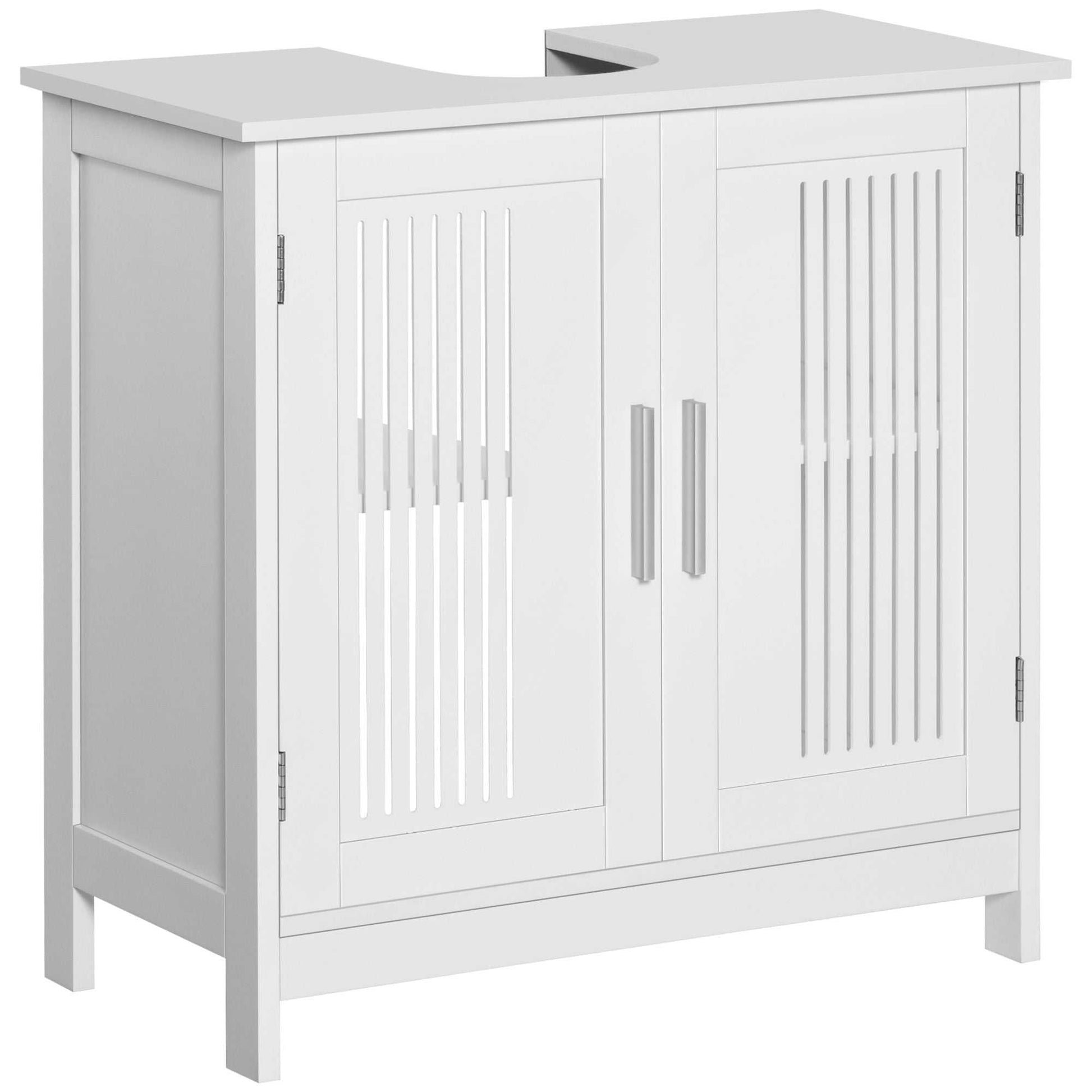 Under Sink Storage Cabinet Bathroom 2 Doors Shelf White Pedestal Vanity Organizer - luxuryhomedecoridea.com