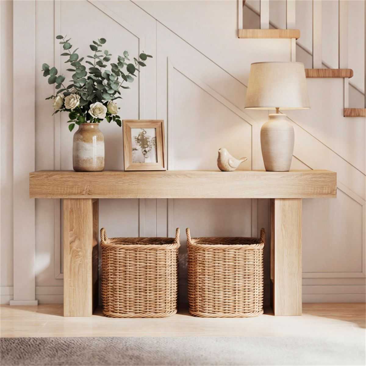 63" Farmhouse Console Table, Narrow Entryway Table with Spacious Bottom Storage - luxuryhomedecoridea.com