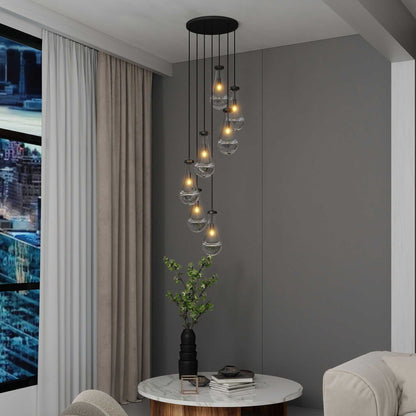 7 Light Dining Room Pendant Light, Large Chandelier Adjustable Hanging Line, Black Living Room Pendant Light, Foyer Chandelier, Stairwell Pendant Lights, Bedroom Chandeliers - luxuryhomedecoridea.com