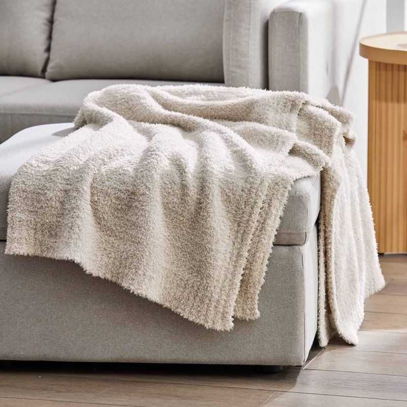 Beige Cozy Knit Throw, 50" x 72" - luxuryhomedecoridea.com