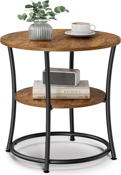2-Tier End Table, Nightstand with Steel Frame, Spacious Top, for Small Spaces, Living Room, Bedroom, Rustic Brown and Ink Black - luxuryhomedecoridea.com