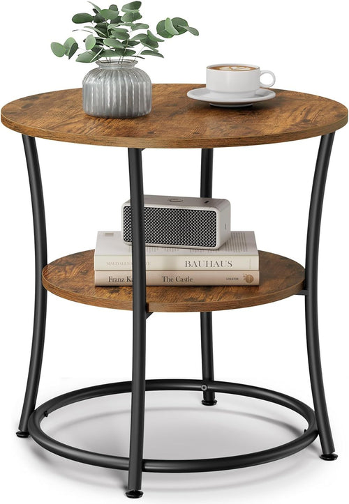 2-Tier End Table, Nightstand with Steel Frame, Spacious Top, for Small Spaces, Living Room, Bedroom, Rustic Brown and Ink Black - luxuryhomedecoridea.com