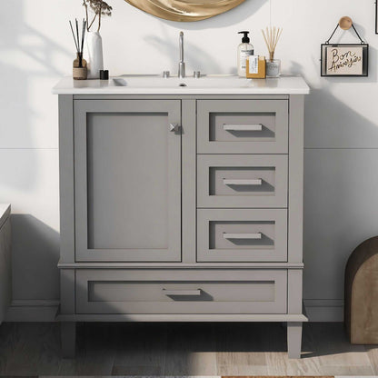 30" Bathroom Vanity , Modern Bathroom Cabinet with Sink Combo Set, Bathroom Storage Cabinet with a Soft Closing Door and 3 Drawers, Solid Wood Frame - luxuryhomedecoridea.com