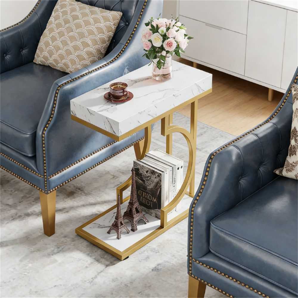 Narrow C-table, modern coffee table, bedside table with metal frame - luxuryhomedecoridea.com
