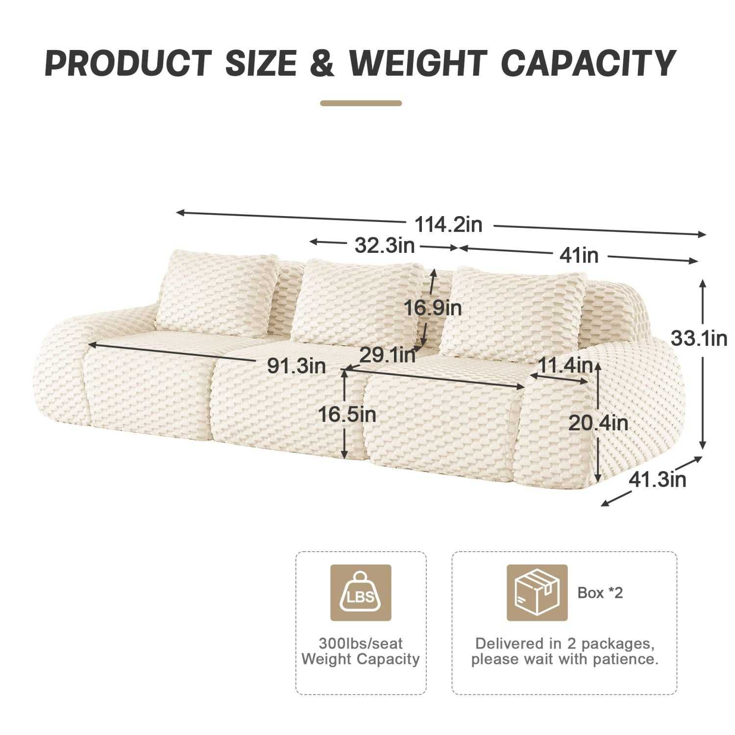 Modern Modular Sectional Sofa for Living Room,Flannelette Fabric,Oversized 3-Seater Couch,boneless sofa,Deep Seat,Buckle connection,Anti-slip Design,No Assembly,Cream - luxuryhomedecoridea.com