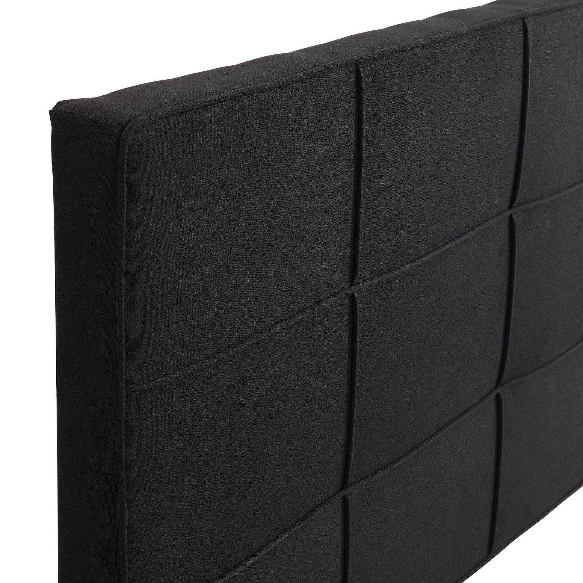 King Size Upholstered Platform Bed Frame with Linen Fabric Headboard, No Box Spring Needed, Wood Slat Support, Easy Assembly, BLACK - luxuryhomedecoridea.com
