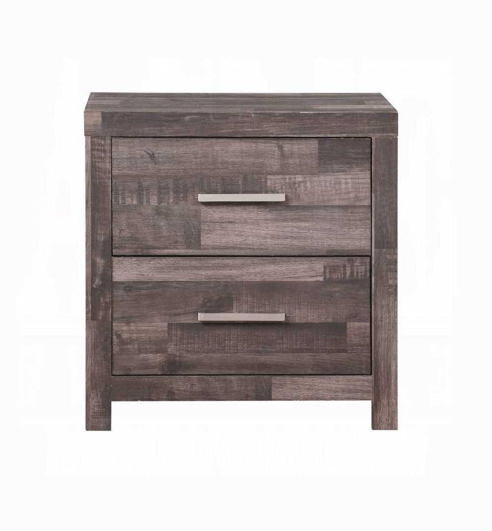 Contemporary Oak Finish Wooden Nightstand Two Drawers Storage Bedroom Furniture 1pc Beside Table Plank Pattern - luxuryhomedecoridea.com