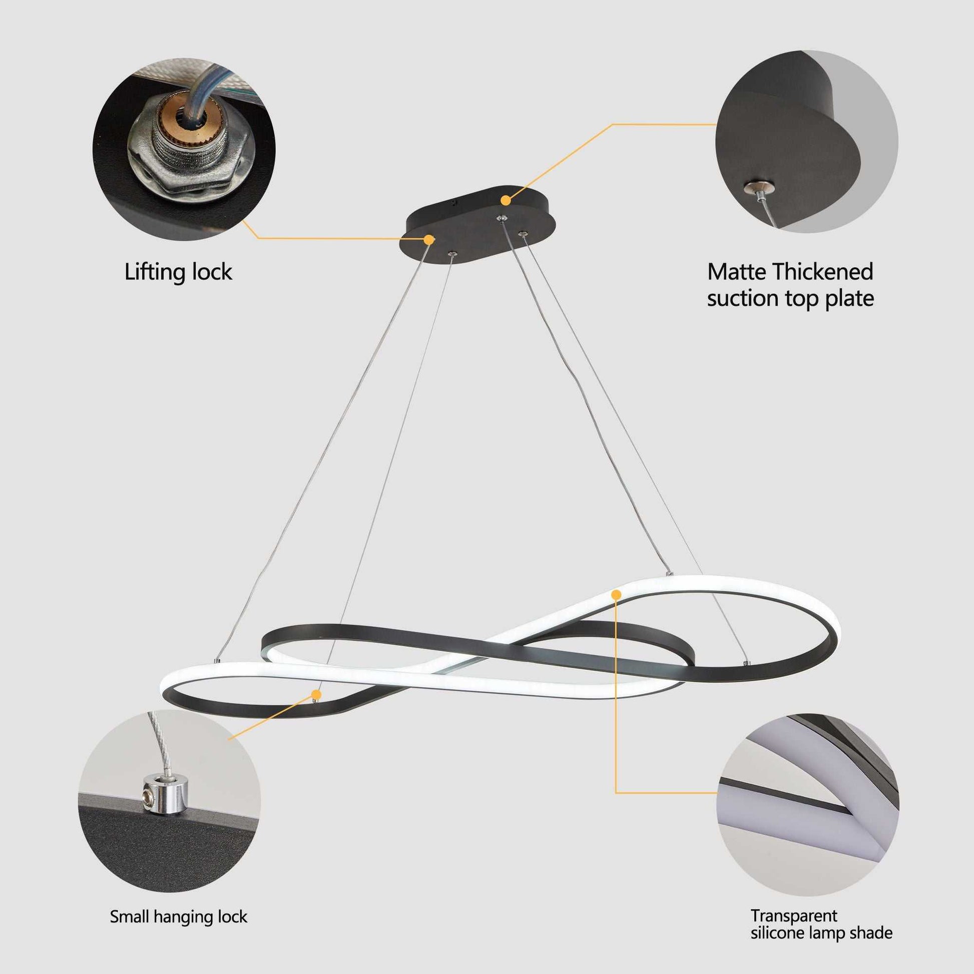 39" Modern LED Pendant Light, Infinity Design Hanging Ceiling Fixture, Adjustable Height, Dimmable for Living Room, Dining Room, Bedroom, Black Finish - luxuryhomedecoridea.com