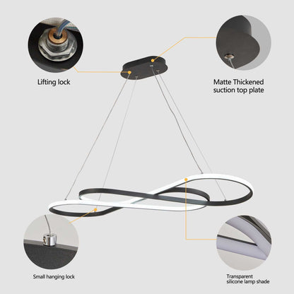 39" Modern LED Pendant Light, Infinity Design Hanging Ceiling Fixture, Adjustable Height, Dimmable for Living Room, Dining Room, Bedroom, Black Finish - luxuryhomedecoridea.com