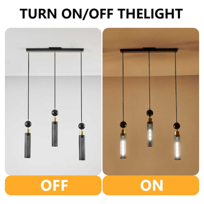 25" Modern Black and Gold 3-Light Pendant Chandelier, Adjustable Hanging Lights with Cylindrical Mesh Shades, E26 Base, Ideal for Dining Room, Kitchen Island, or Living Room Lighting (No Bulbs) - luxuryhomedecoridea.com