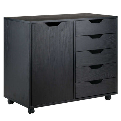 Halifax Wide Storage Cabinet; 5-Drawer; Black - luxuryhomedecoridea.com