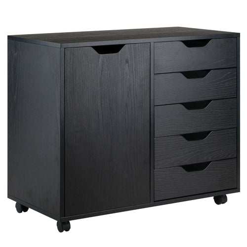 Halifax Wide Storage Cabinet; 5-Drawer; Black - luxuryhomedecoridea.com
