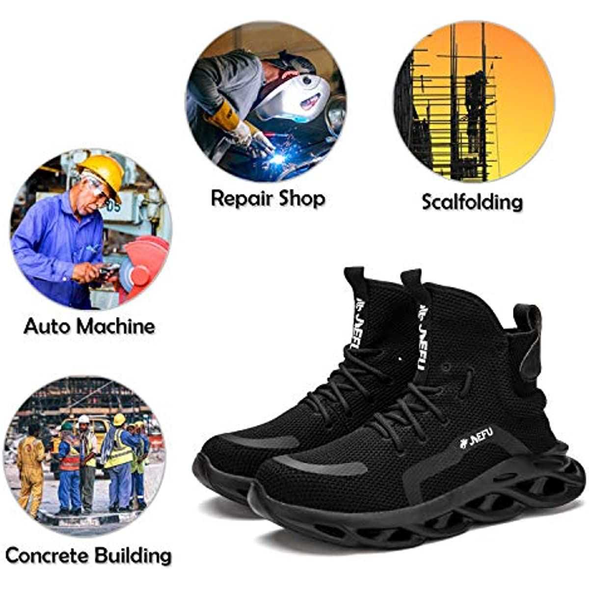 JIEFU Work Safety Boots Breathable Lightweight Reliable Durable Steel Toe Industrial Construction Shoes - luxuryhomedecoridea.com