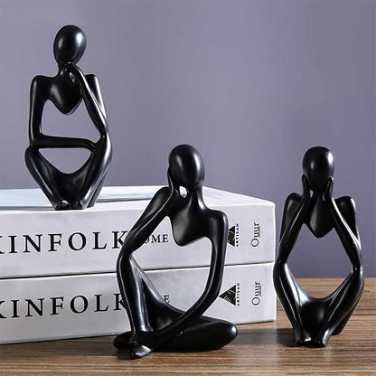 3pcs Abstract Villain Decorative Ornaments; Handmade Resin Handicrafts; Thinker Resin Statue Set - luxuryhomedecoridea.com