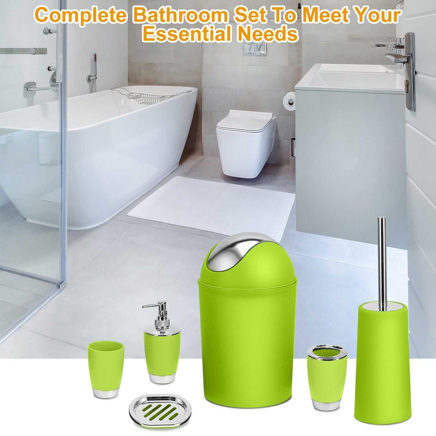 Bathroom Accessories Set 6 Pcs Bathroom Set Ensemble Complete Soap Dispenser Toothbrush Holder - luxuryhomedecoridea.com