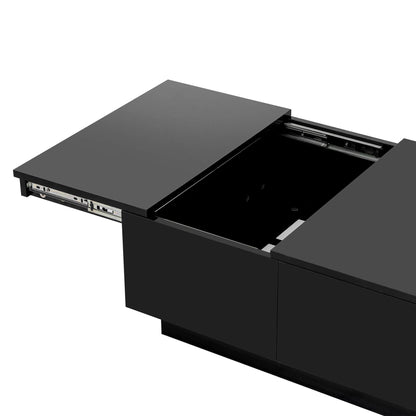 Coffee Table with 2 large Hidden Storage Compartment, Extendable Cocktail Table with 2 Drawers, High-gloss Center Table with Sliding Top for Living Room, 39.3"x21.6", Black - luxuryhomedecoridea.com
