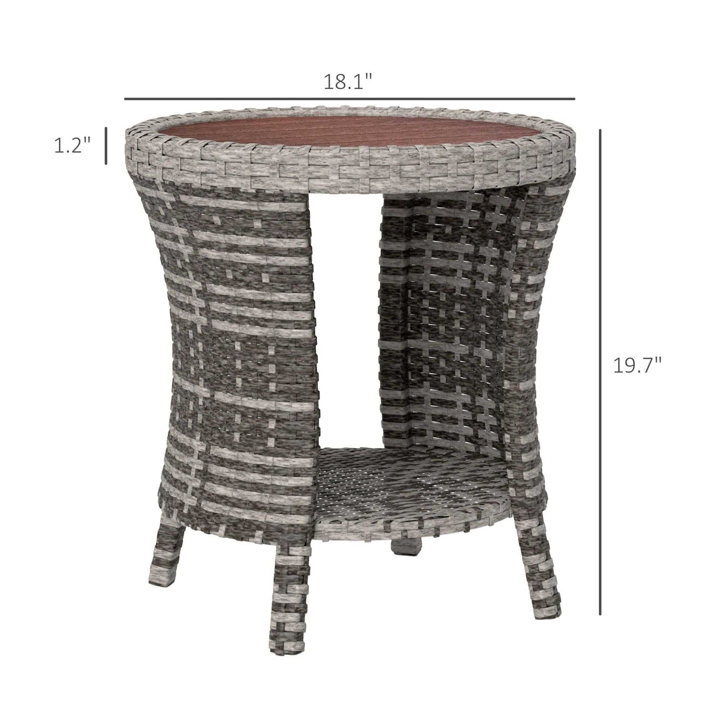 18" Wicker Outdoor Coffee Table, PE Rattan Patio Side Table with 2-Tier Storage, Composite Wood Top, Mixed Gray - luxuryhomedecoridea.com
