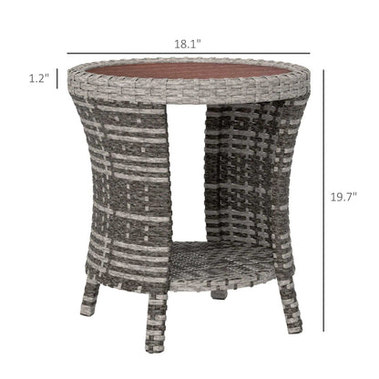 18" Wicker Outdoor Coffee Table, PE Rattan Patio Side Table with 2-Tier Storage, Composite Wood Top, Mixed Gray - luxuryhomedecoridea.com