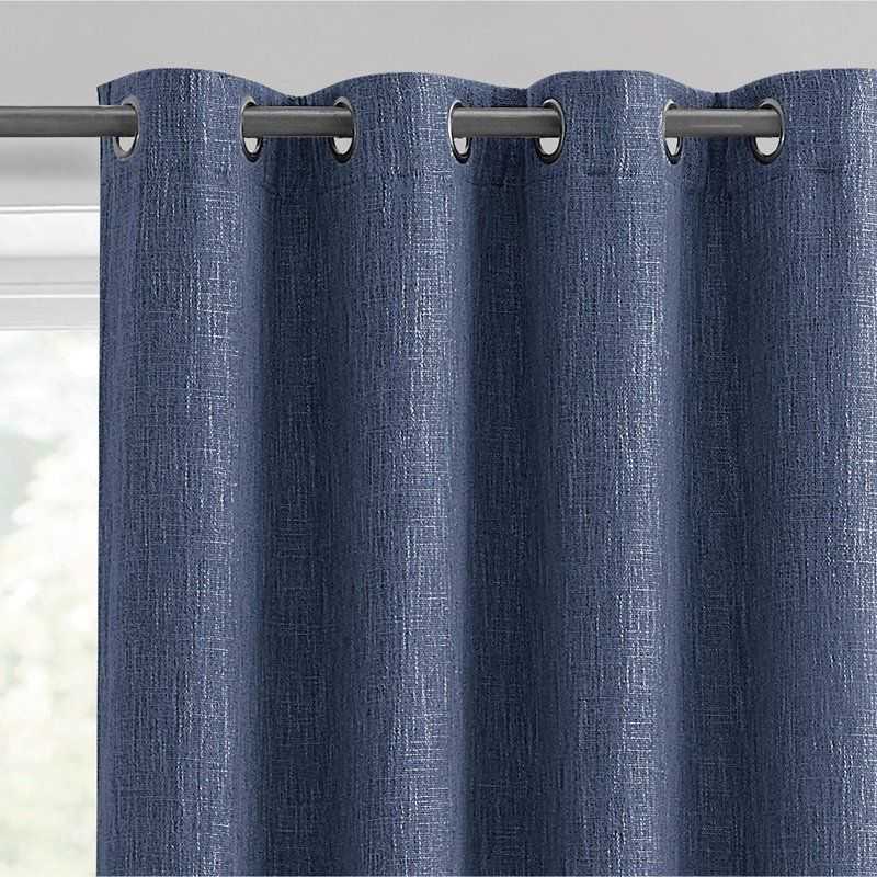 Woven Textured Grommet Blackout Curtain Panel, 1-Piece, Blue, 50" W x 84" L - luxuryhomedecoridea.com