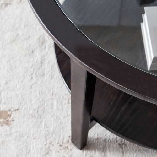 Modern Solid wood round coffee table with tempered glass top black color-36" - luxuryhomedecoridea.com