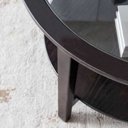 Modern Solid wood round coffee table with tempered glass top black color-36" - luxuryhomedecoridea.com