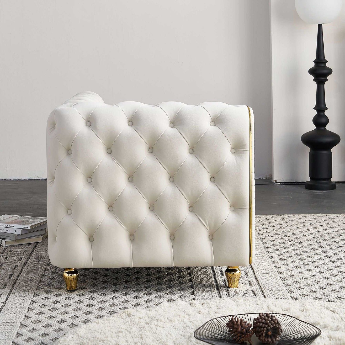 66.9''W Velvet Chaise Lounge,Luxury Modern Chaise Furniture,Tufted Back with 2pcs toss pillows for Living Room,Bedroom,Apartment,Beige Color - luxuryhomedecoridea.com
