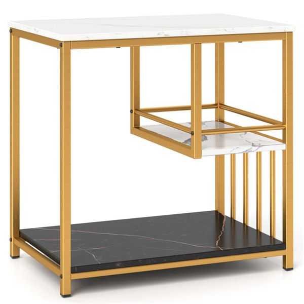 3-Tier Side Table with Marble Top & Gold Frame, Modern 23.5" End Table for Living Room Bedroom - luxuryhomedecoridea.com