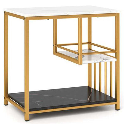 3-Tier Side Table with Marble Top & Gold Frame, Modern 23.5" End Table for Living Room Bedroom - luxuryhomedecoridea.com