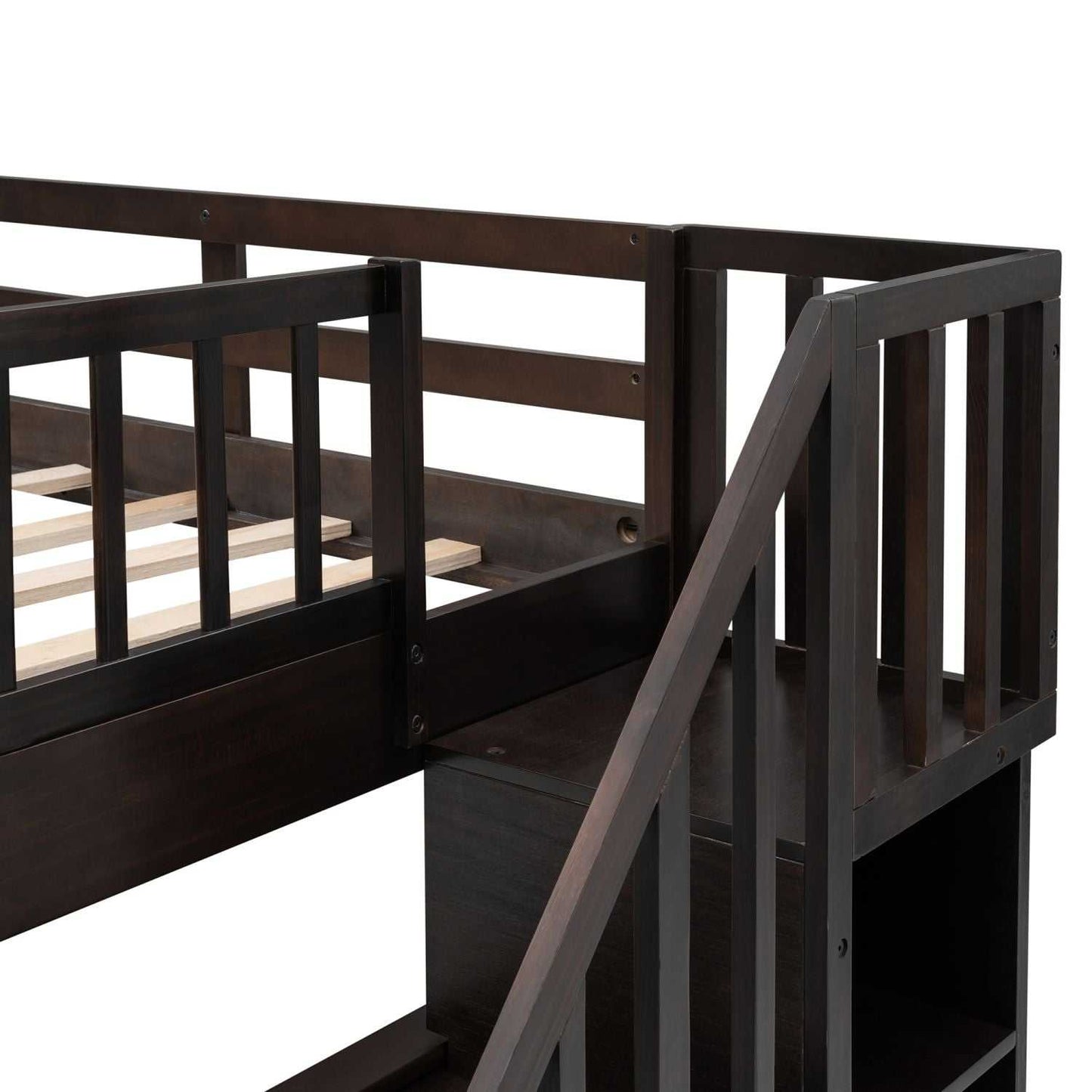 Stairway Full-Over-Full Bunk Bed with Storage and Guard Rail for Bedroom, Dorm, Espresso - luxuryhomedecoridea.com