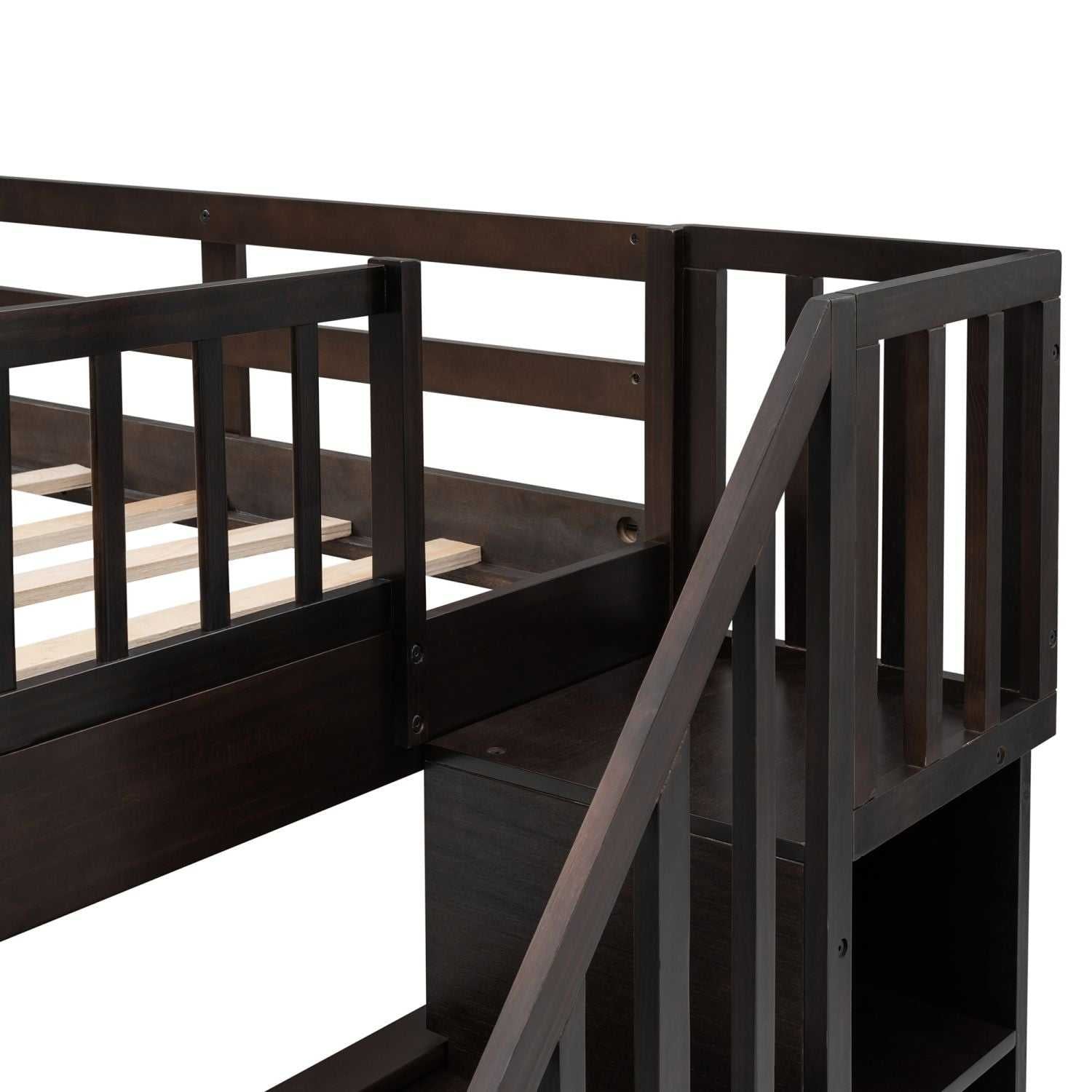 Stairway Full-Over-Full Bunk Bed with Storage and Guard Rail for Bedroom, Dorm, Espresso - luxuryhomedecoridea.com
