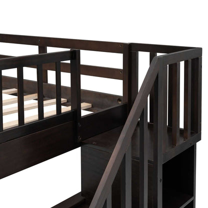 Stairway Full-Over-Full Bunk Bed with Storage and Guard Rail for Bedroom, Dorm, Espresso - luxuryhomedecoridea.com