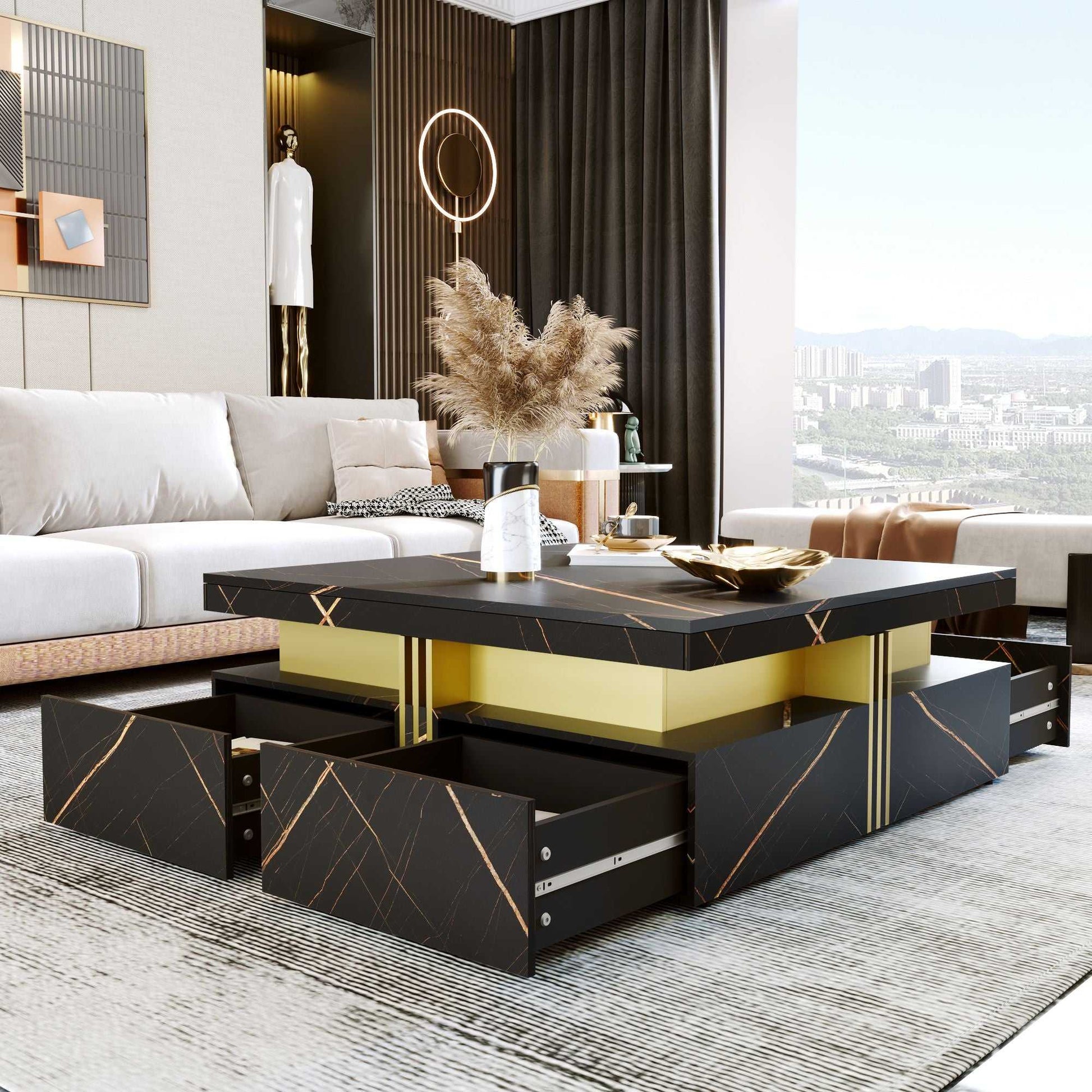 Modern Square Storage Coffee Table With 4 Drawers - luxuryhomedecoridea.com