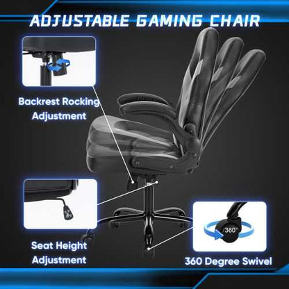 Ergonomic Office Computer Home Gaming Desk Chair Adjustable PU Leather Racing Chair Flip-up Armrest For Christmas Furniture - luxuryhomedecoridea.com