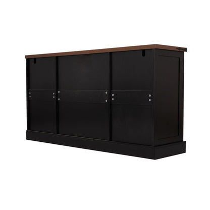 63" Farmhouse Barn Door Storage Cabinet with 2 Drawers & Door Rack, Large Buffet Table Coffee Bar Cabinets with Adjustable Shelves for Kitchen, Living Room, Entryway, Dining Room, Black - luxuryhomedecoridea.com