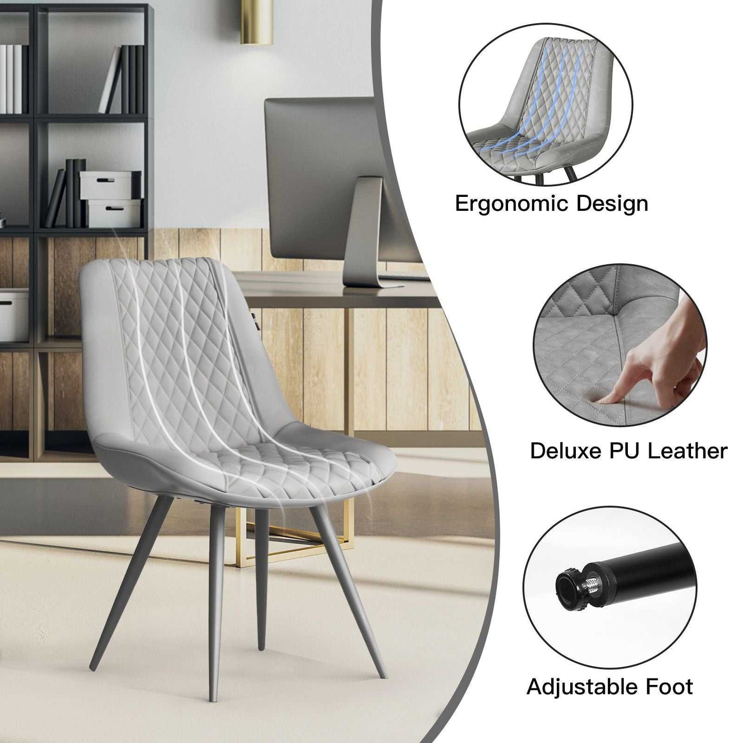 Modern Dining Chairs Set of 2, Top PU Leather Upholstered Dining Room Chairs with Metal Legs, Ergonomic Kitchen Chairs for Kitchen Dinning Room - luxuryhomedecoridea.com