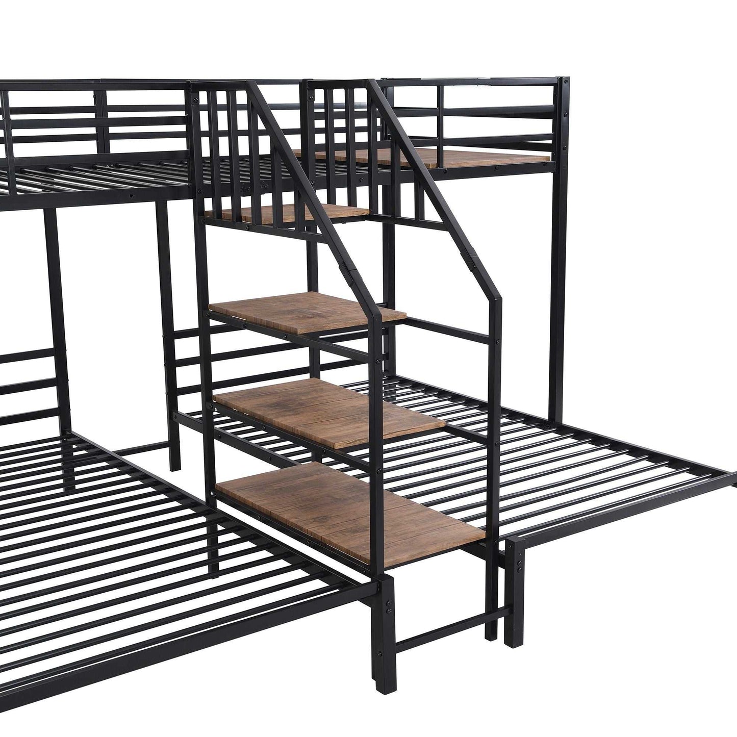 Metal Twin over Twin & Twin Bunk Bed, Triple Bunk Bed with Storage Shelves Staircase, Black - luxuryhomedecoridea.com