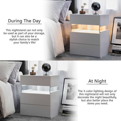 LED Nightstands 3 Drawer Dresser for Bedroom End Table with Acrylic Board LED Bedside Tables for Bedroom Living Room Bedside Furniture (White) - luxuryhomedecoridea.com
