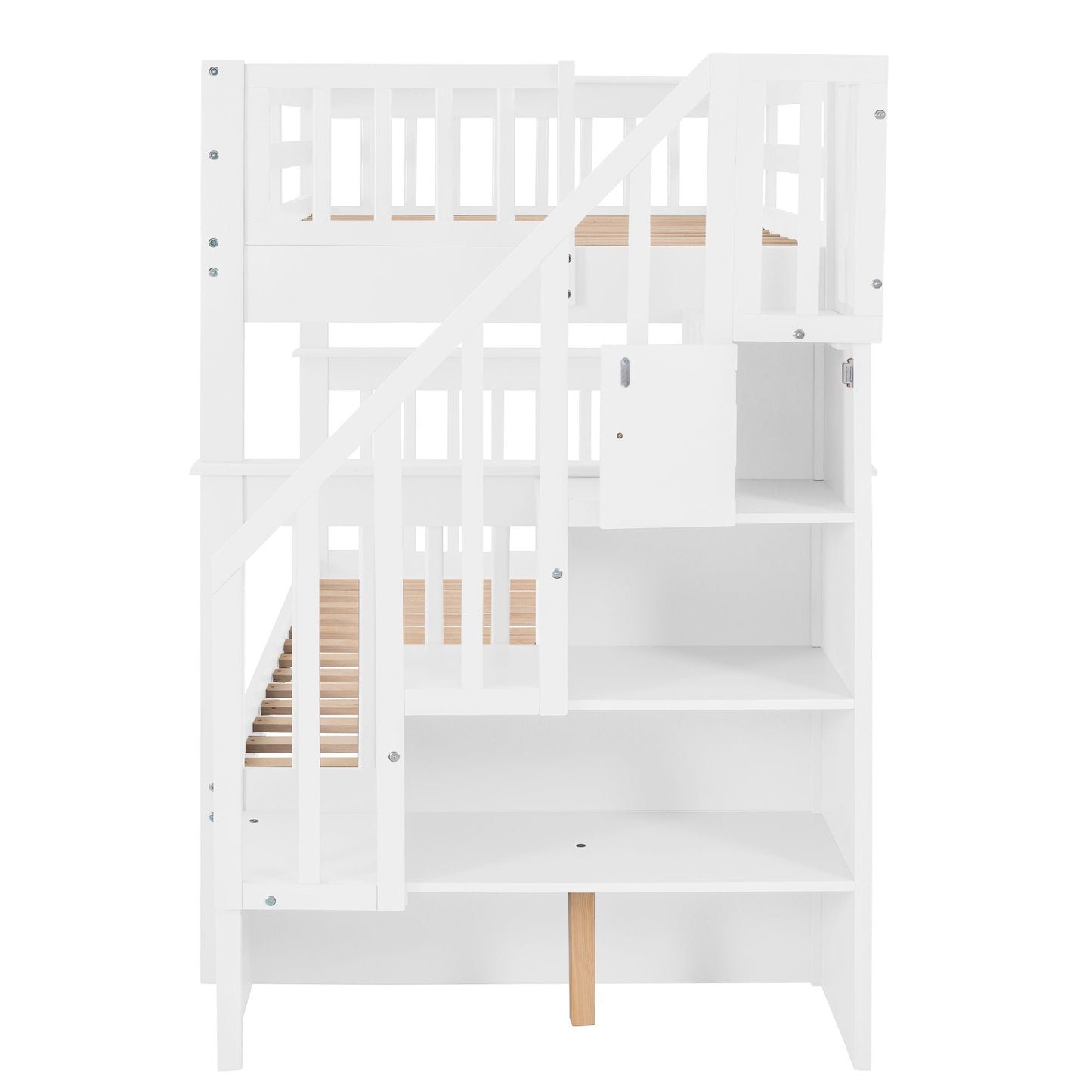 Stairway Twin-Over-Twin Bunk Bed with Storage and Guard Rail for Bedroom, Dorm - luxuryhomedecoridea.com