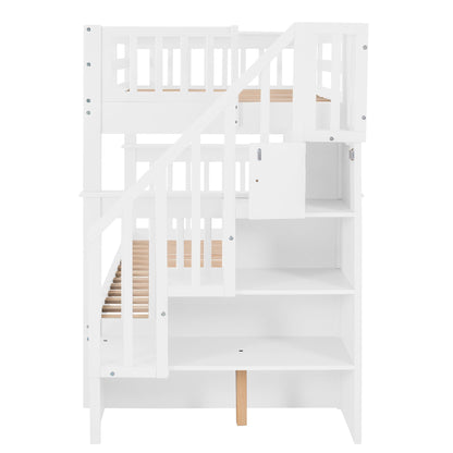 Stairway Twin-Over-Twin Bunk Bed with Storage and Guard Rail for Bedroom, Dorm - luxuryhomedecoridea.com