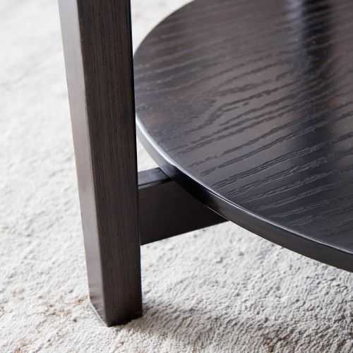 Modern Solid wood round coffee table with tempered glass top black color-36" - luxuryhomedecoridea.com