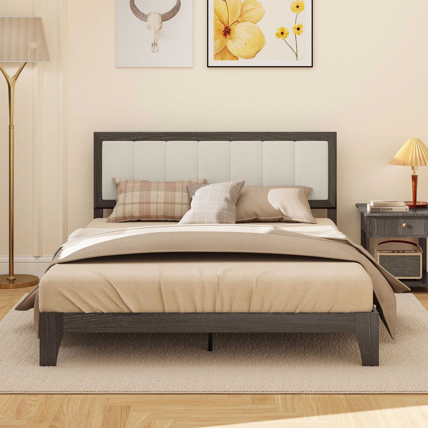 Queen Size Bed Frame with Headboard Queen Platform Bed Frame with Wooden Slats No Box Spring Needed Easy Assembly Walnut - luxuryhomedecoridea.com