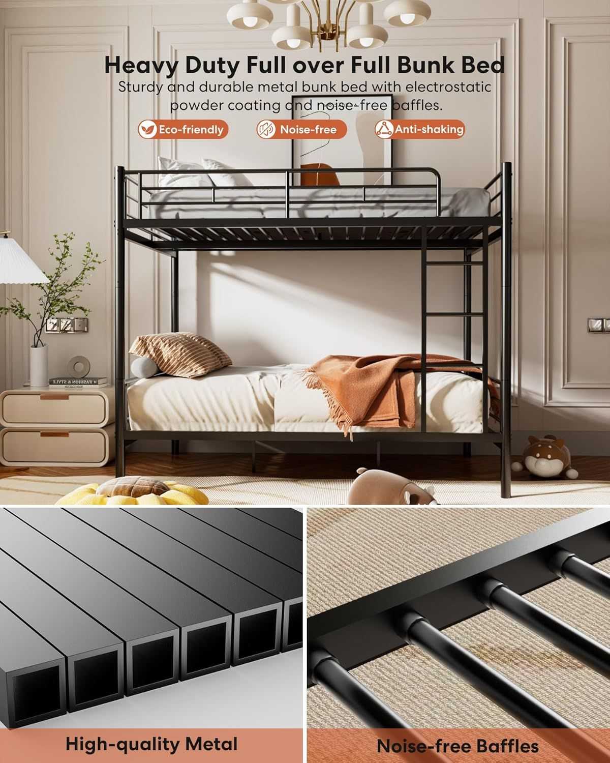 Modern Double Layer Bunk Bed with Sturdy Metal Frame Safety Guardrails Underbed Storage Space for Kids Teens Adults Easy Assembly No Box Spring Needed - luxuryhomedecoridea.com