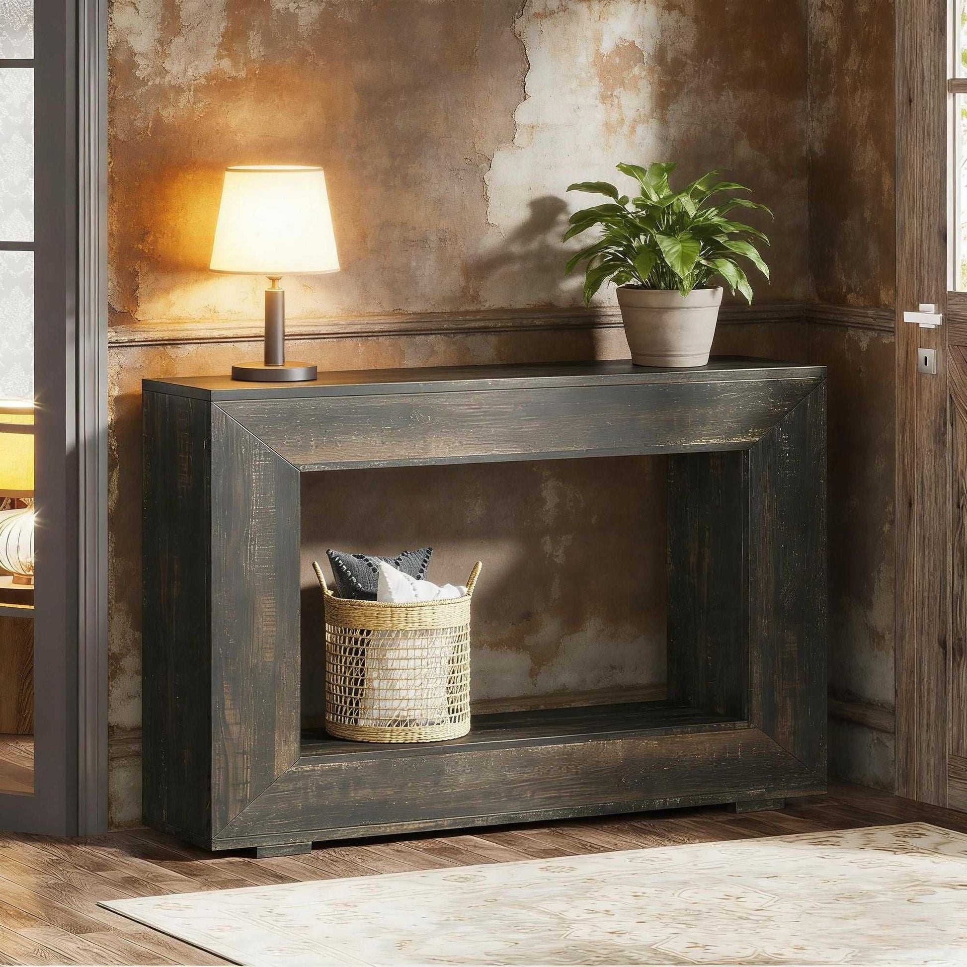 Farmhouse Console Table, Rustic Wood Entryway Sofa Table with Storage - luxuryhomedecoridea.com