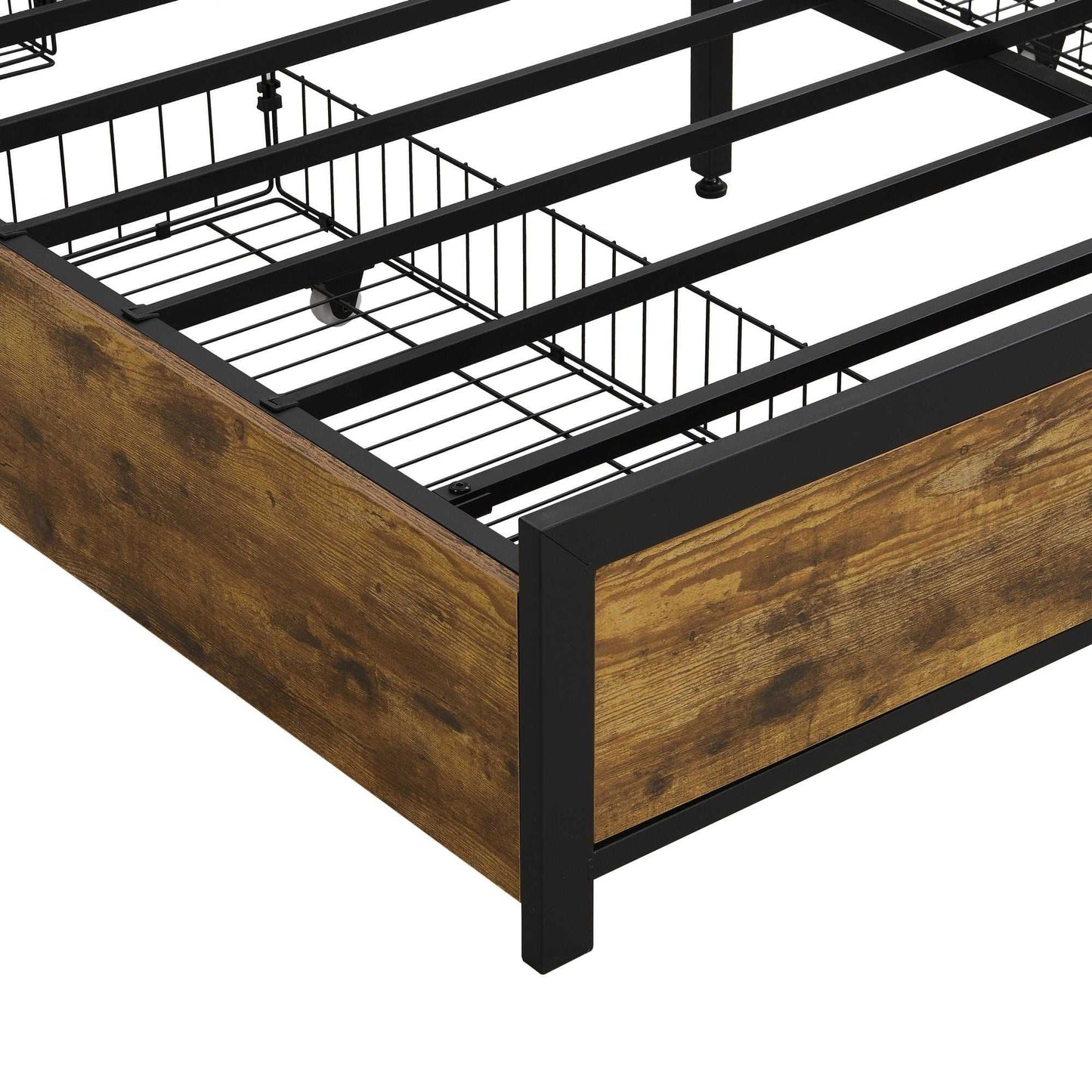 Queen Size Bed Frame, Storage Headboard with Charging Station and 4 Storage Drawers,LED Lights , Brown and Gray - luxuryhomedecoridea.com