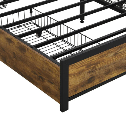 Queen Size Bed Frame, Storage Headboard with Charging Station and 4 Storage Drawers,LED Lights , Brown and Gray - luxuryhomedecoridea.com