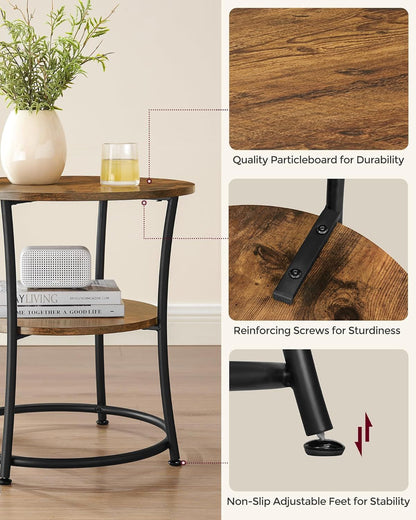 2-Tier End Table, Nightstand with Steel Frame, Spacious Top, for Small Spaces, Living Room, Bedroom, Rustic Brown and Ink Black - luxuryhomedecoridea.com