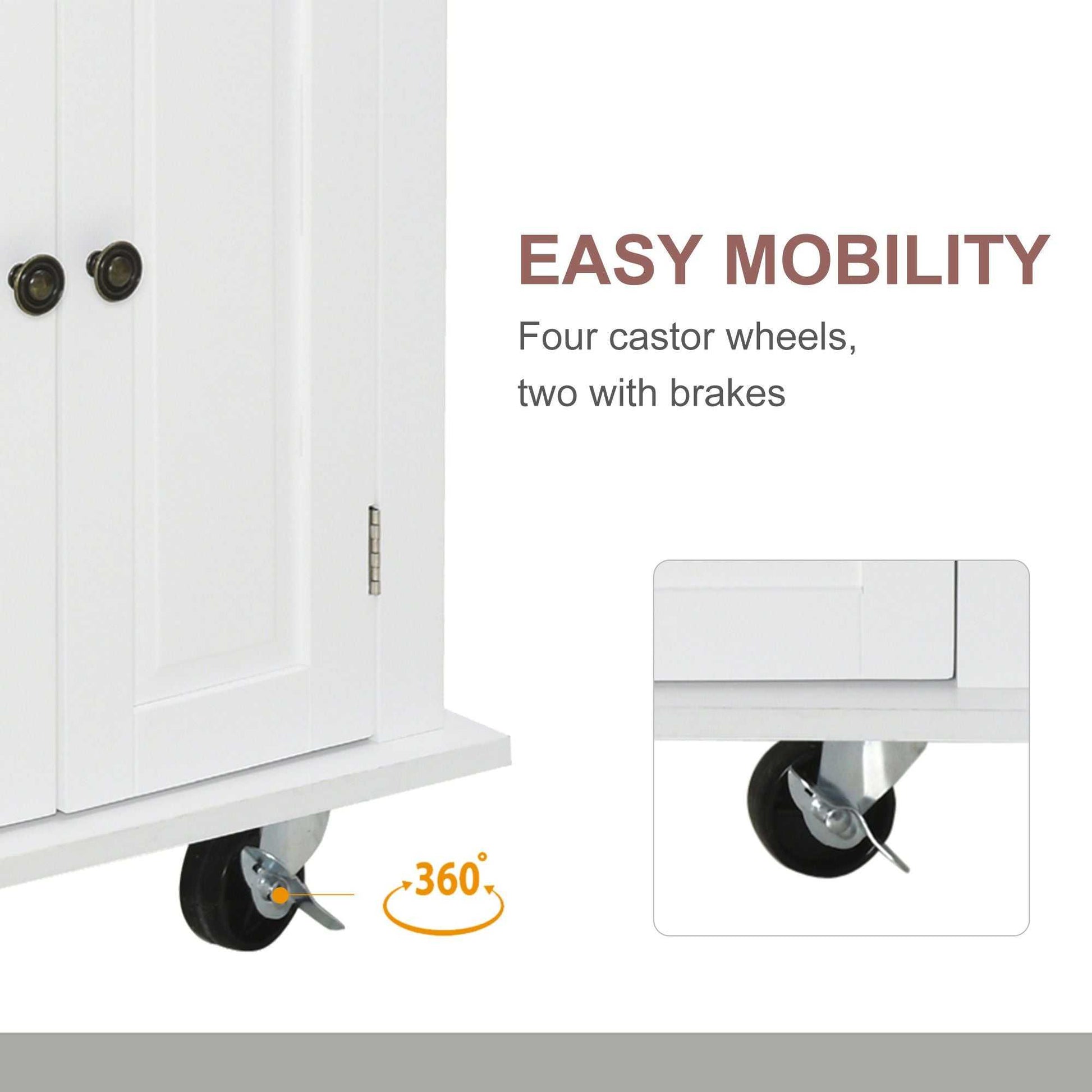 Rolling Kitchen Cart, White, Wood Top, Spice/Towel Rack, Storage Drawers, Movable Dining Room Trolley - luxuryhomedecoridea.com