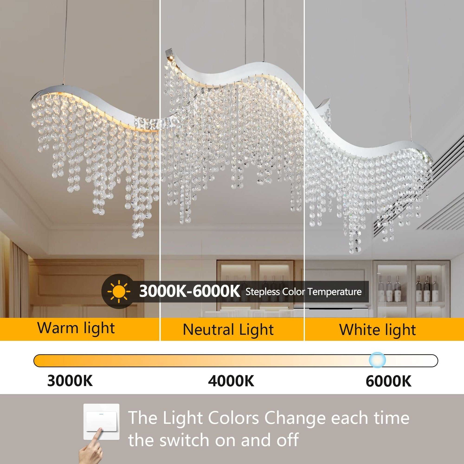 36-inch Modern Wave LED Crystal Chandelier - Adjustable Color Temperature 3000K/4000K/6000K - Adjustable Height - Elegant Chandelier for Living Room and Luxurious Space - luxuryhomedecoridea.com