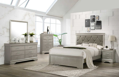 1pc Modern Glam Style Two Drawers Nightstand Champagne Finish Solid Wood Crystal-Like Diamond Tufted Crocodile Texture Bedroom Furniture - luxuryhomedecoridea.com